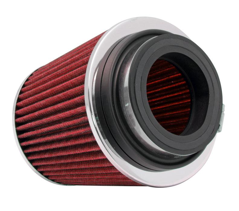 K&amp;N Universal Air Filter Chrome Round Tapered Red - 4in ID x 1.125in L x 5.5in H (Multi Lingual)