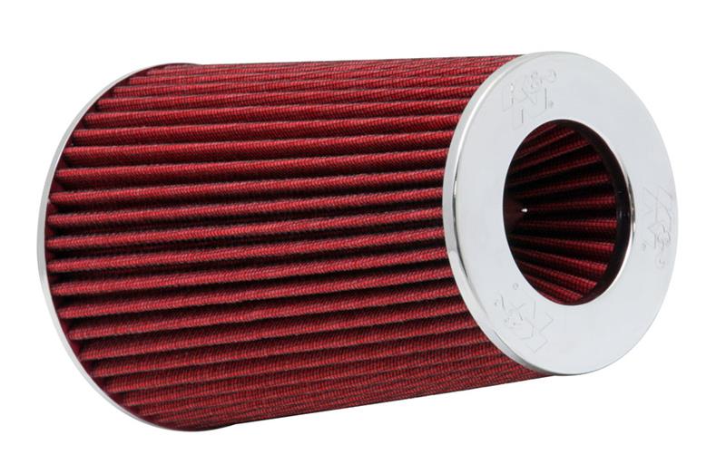 K&amp;N Universal Air Filter Chrome Round Tapered Red -4in Flange ID x 1.125in Flange Length x 5.5in H