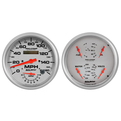 Autometer Ultra-Lite 2pc Gauge Kit Quad &amp; Tach/Speedo 5in.