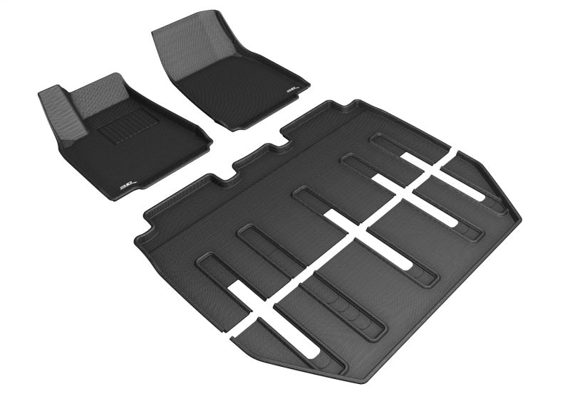 3D MAXpider 2017-2020 Tesla Model X Folding 7-Seats Kagu 1st &amp; 2nd &amp; 3rd Row Floormats - Black