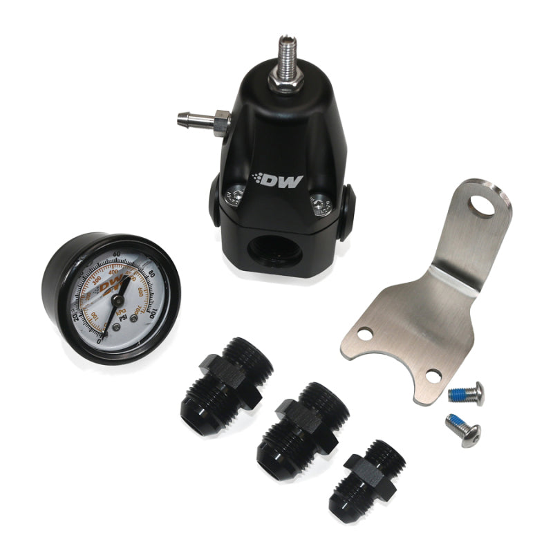 DeatschWerks DWR1000 AFPR + Pressure Gauge + 8AN &amp; 6AN Fittings - Anodized Black