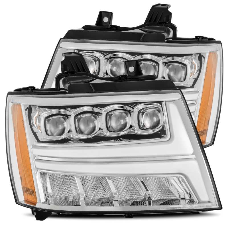 AlphaRex 07-13 Chevy Avalanche NOVA LED Proj Headlights Plank Style Design Chrome w/Activ Light/DRL