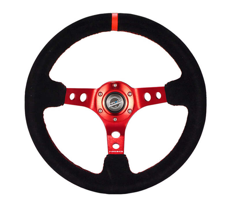 NRG RST-006S-RD 350mm Universal Suede Sport Steering Wheel Red/Black