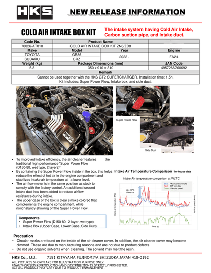 HKS 70026-AT010 Cold Air Intake Box Kit for 2022-2025 Toyota GR86 &amp; Subaru BRZ