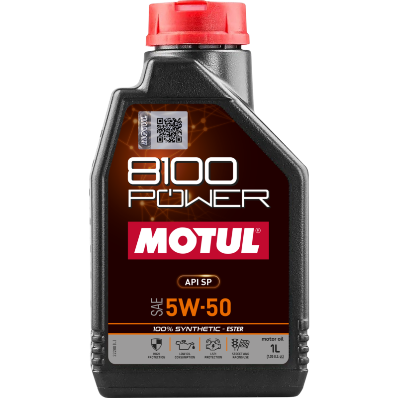 Motul 111811 8100 Power 5W-50 Full Synthetic ESTER Engine Oil 1L Case of 12
