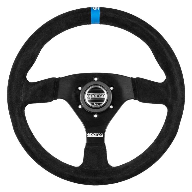 Sparco 015R383PSNLOGO R383 Logo Suede Steering Wheel Black 330mm 3-Spoke Flat