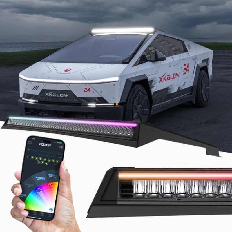 XK Glow Tesla Cybertruck XKmax 50in Roof LED Off-Road Light Bar w/ RGBW Chasing DRL &amp; App Control
