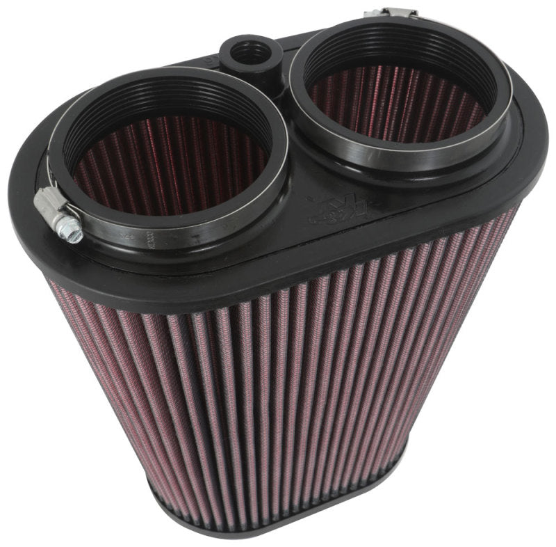 K&amp;N Universal Clamp-On Air Filter 3-1/8in Dual FLG  8-7/8in X 5-3/16 B 6-1/4in X 4IN T, 9inH W/STUD