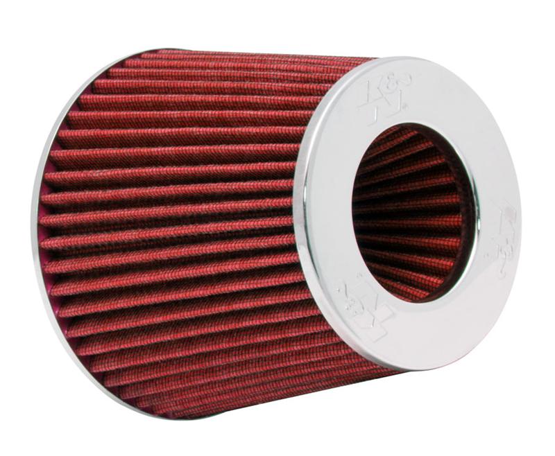 K&amp;N Universal Air Filter Chrome Round Tapered Red - 4in ID x 1.125in L x 5.5in H (Multi Lingual)