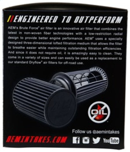 AEM 21-2110BF for Dryflow 3.25in. X 5in. Round Tapered Air Filter