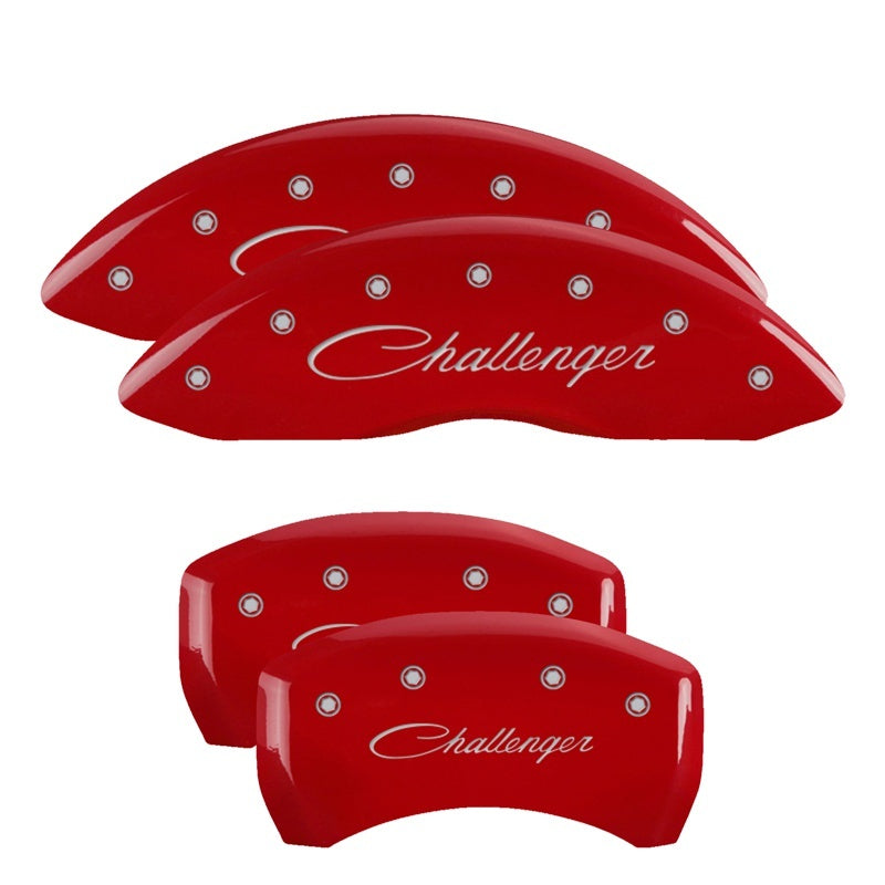 MGP 4 12181SCLSRD for Caliper Covers Engraved Front &amp; Rear Cursive/Challenger Red finish silver ch x 9H