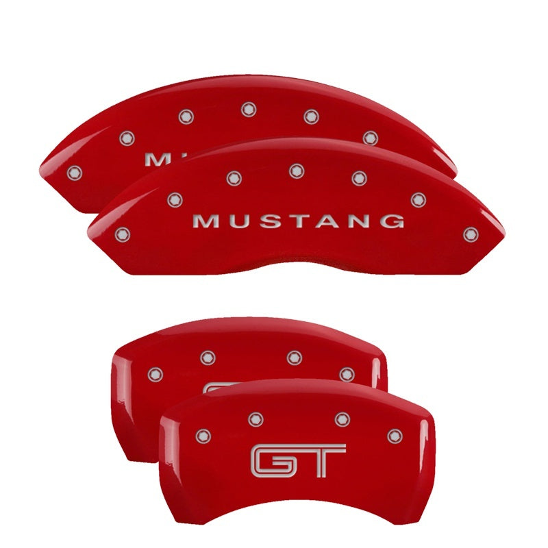 MGP 4 10197SMG2RD for Caliper Covers Engraved Front Mustang Engraved Rear S197/GT Red finish silver