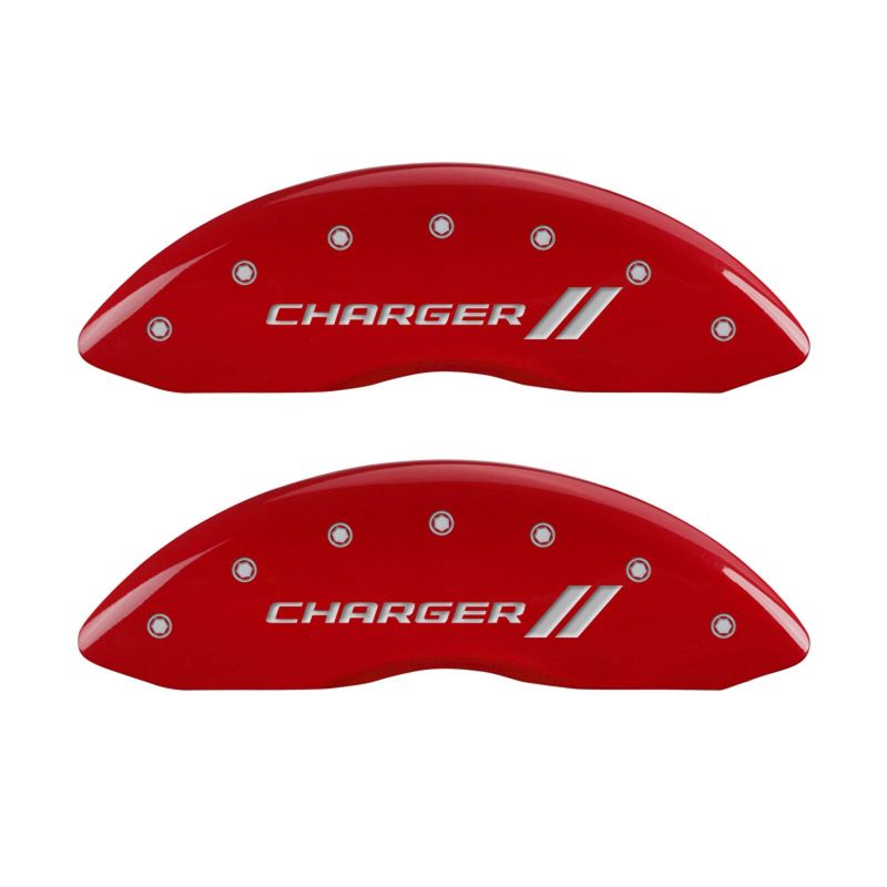 MGP 4 12162SCH1RD for Caliper Covers Engraved Front &amp; Rear With stripes/Charger Red finish silver