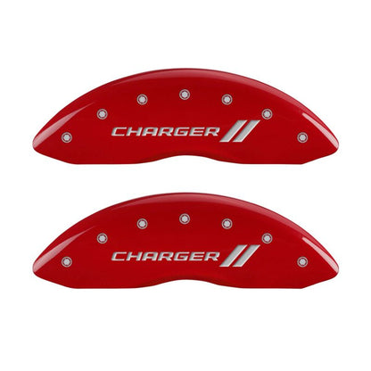 MGP 4 12162SCH1RD for Caliper Covers Engraved Front &amp; Rear With stripes/Charger Red finish silver