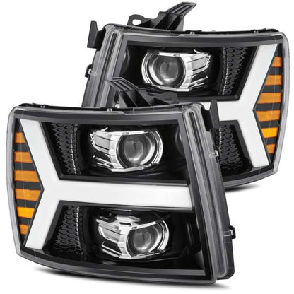 AlphaRex 07-13 880223 for Chevy 1500 LUXX LED Proj Headlights Plank Style Jet Blk w/