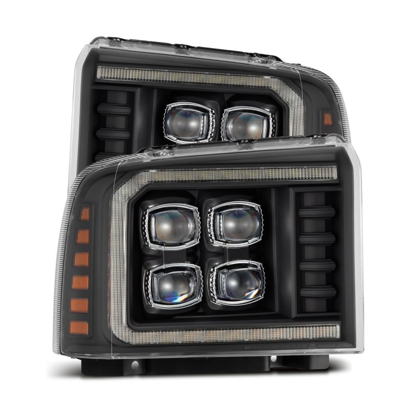 AlphaRex 05-07 Ford F250/350/450/550 Super Duty NOVA LED Proj HL Blk w/Actv Light &amp; Seq Sig + SB DRL