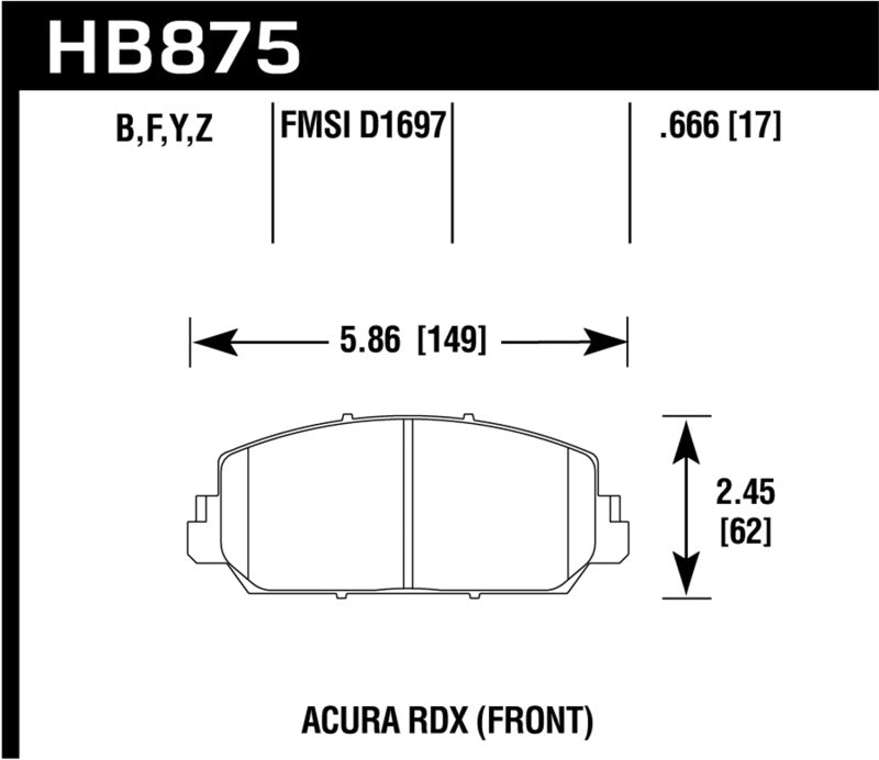 Hawk HB875Z.666 for 14-17 Acura RDX/RLX Performance Ceramic Street Front Brake P