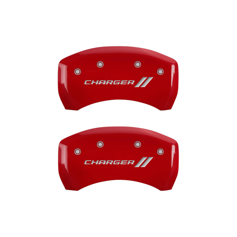 MGP 4 12162SCH1RD for Caliper Covers Engraved Front &amp; Rear With stripes/Charger Red finish silver