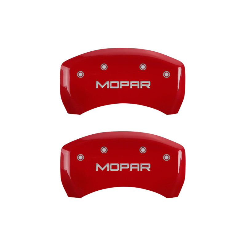 MGP 4 12162SMOPRD for Caliper Covers Engraved Front &amp; Rear MOPAR Red finish silver ch (mt2) x 5.5in T (Inv) x 7