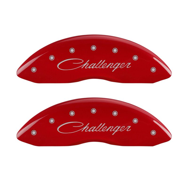 MGP 4 12181SCLSRD for Caliper Covers Engraved Front &amp; Rear Cursive/Challenger Red finish silver ch x 9H