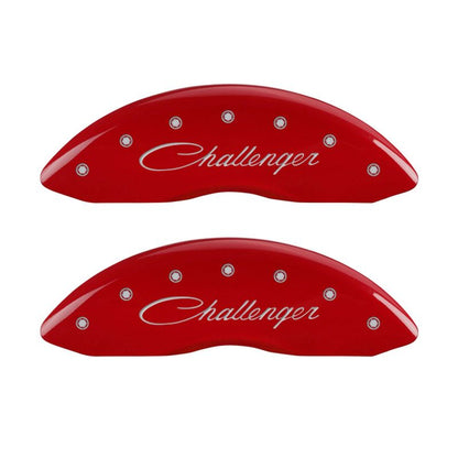 MGP 4 12181SCLSRD for Caliper Covers Engraved Front &amp; Rear Cursive/Challenger Red finish silver ch x 9H