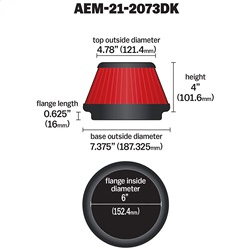 AEM 21-2073DK for 5 Inch X 5 Inch DryFlow Air Filter