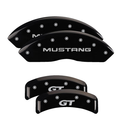 MGP 4 10095SMG1BK for Caliper Covers Engraved Front Mustang Engraved Rear SN95/GT Black finish silver