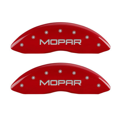 MGP 4 12162SMOPRD for Caliper Covers Engraved Front &amp; Rear MOPAR Red finish silver ch (mt2) x 5.5in T (Inv) x 7