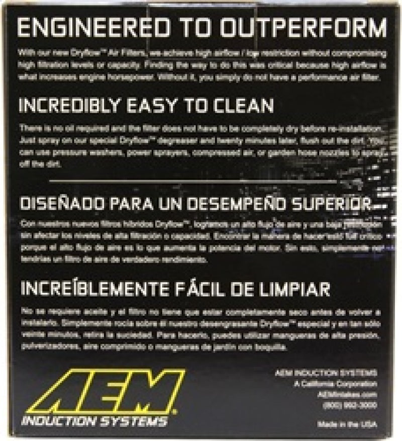 AEM 21-2073DK for 5 Inch X 5 Inch DryFlow Air Filter