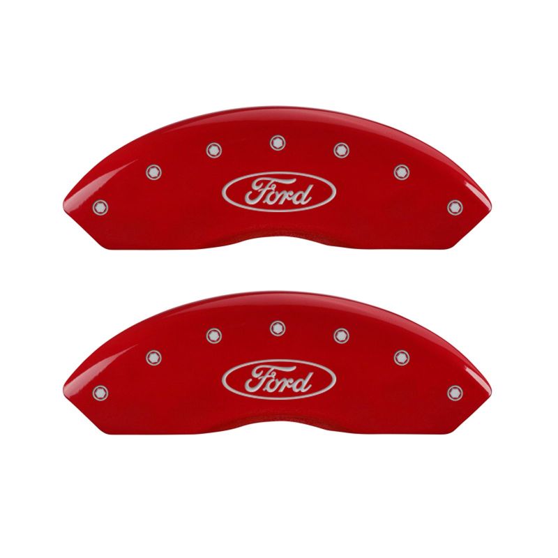 MGP 4 10220SFRDRD for Caliper Covers Engraved Front &amp; Rear Oval logo/Ford Red finish silver