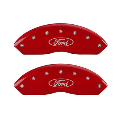 MGP 4 10220SFRDRD for Caliper Covers Engraved Front &amp; Rear Oval logo/Ford Red finish silver