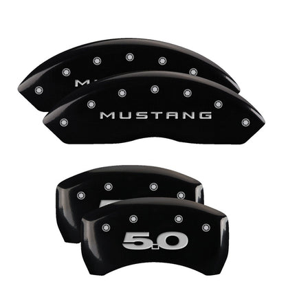 MGP 4 10198SM50BK for Caliper Covers Engraved Front Mustang Engraved Rear 50 Black finish silver