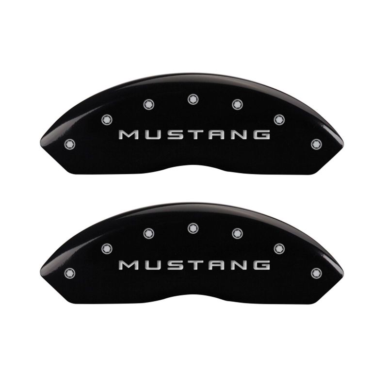 MGP 4 10198SM50BK for Caliper Covers Engraved Front Mustang Engraved Rear 50 Black finish silver