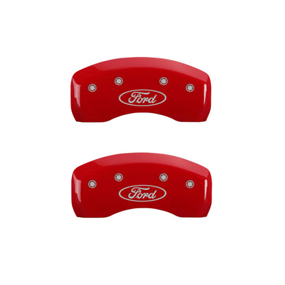 MGP 4 10220SFRDRD for Caliper Covers Engraved Front &amp; Rear Oval logo/Ford Red finish silver