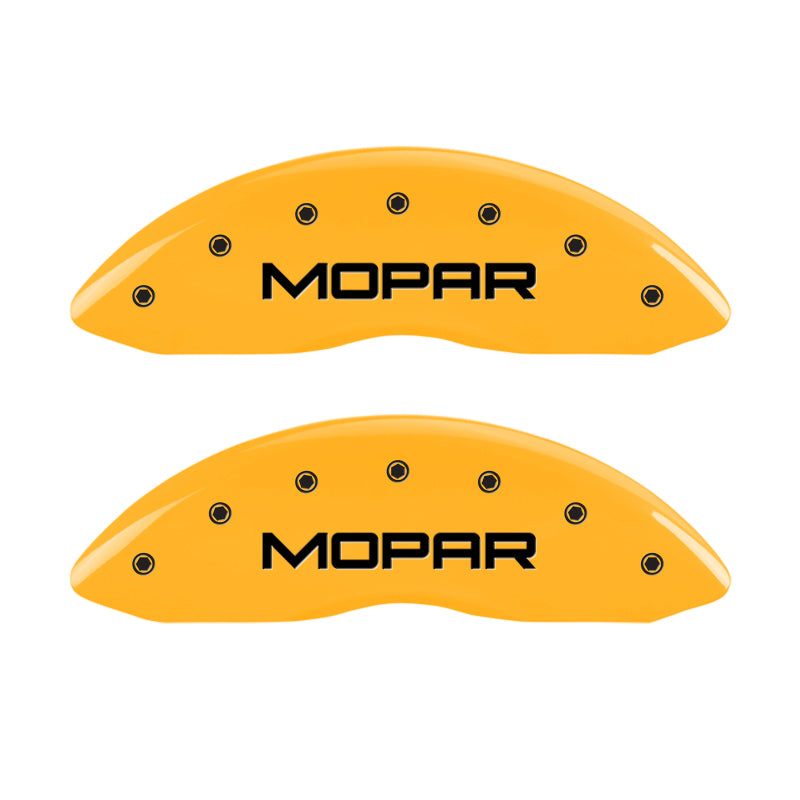 MGP 4 12162SMOPYL for Caliper Covers Engraved Front &amp; Rear MOPAR Yellow finish black