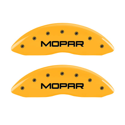 MGP 4 12162SMOPYL for Caliper Covers Engraved Front &amp; Rear MOPAR Yellow finish black