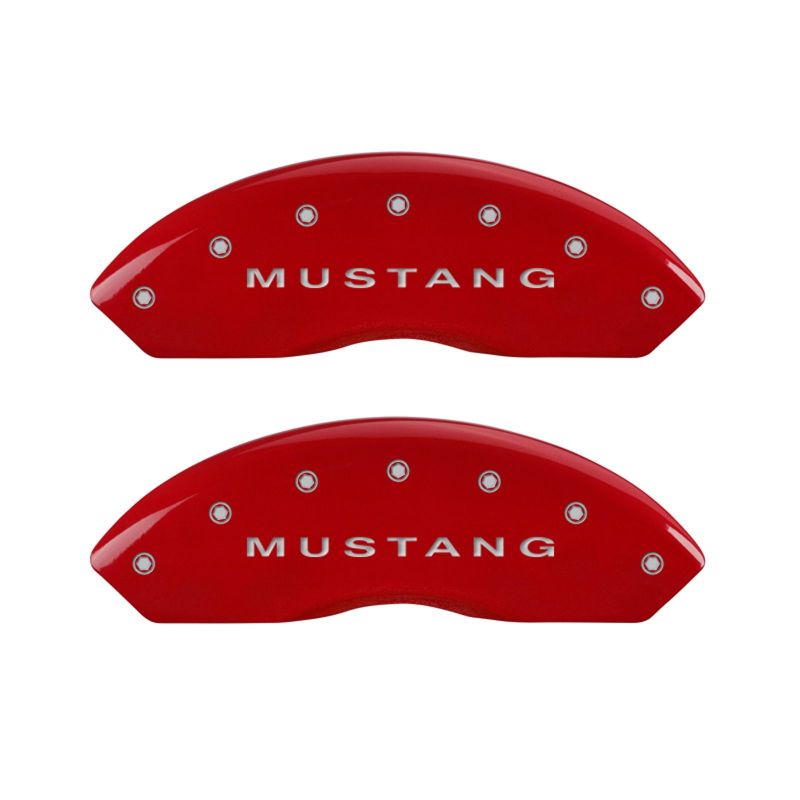 MGP 4 10197SMG2RD for Caliper Covers Engraved Front Mustang Engraved Rear S197/GT Red finish silver