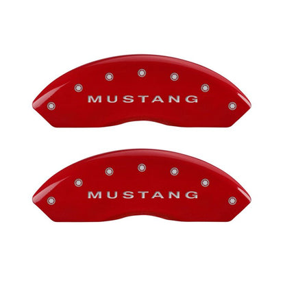 MGP 4 10197SMG2RD for Caliper Covers Engraved Front Mustang Engraved Rear S197/GT Red finish silver