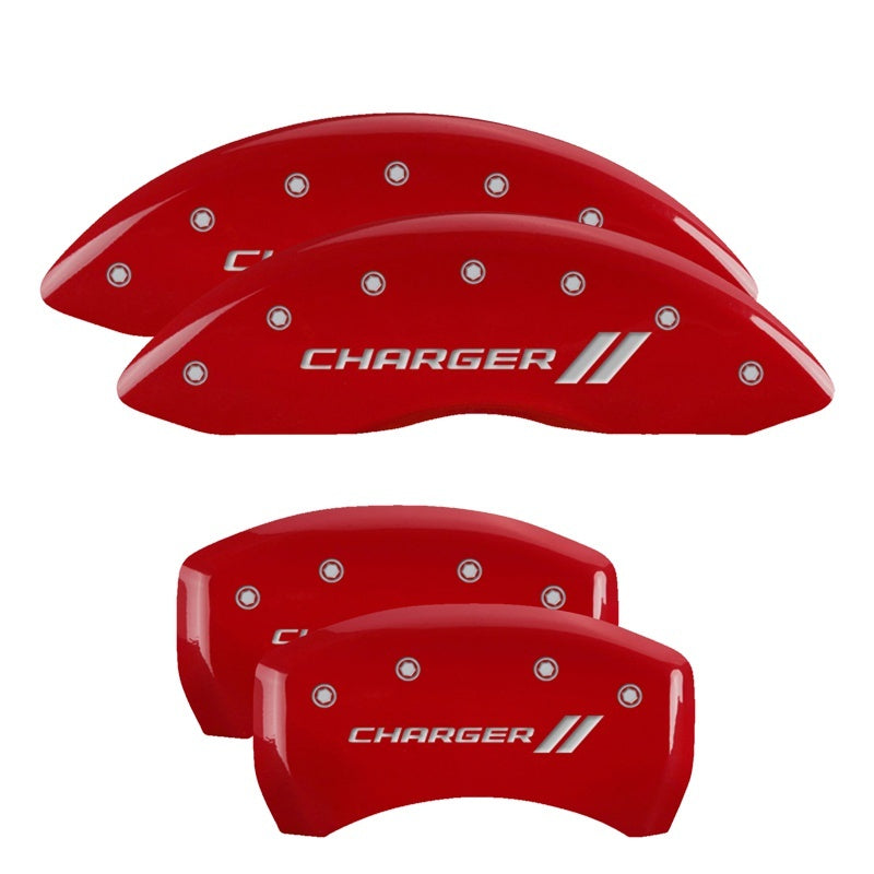 MGP 4 12162SCH1RD for Caliper Covers Engraved Front &amp; Rear With stripes/Charger Red finish silver