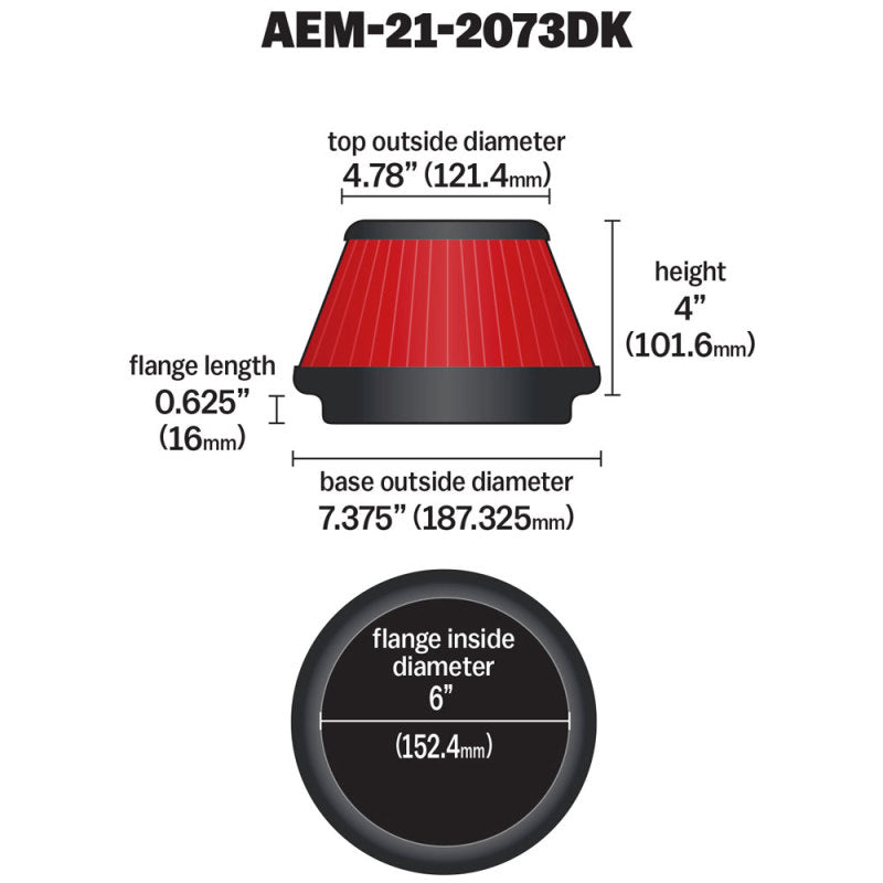 AEM 21-2073DK for 5 Inch X 5 Inch DryFlow Air Filter