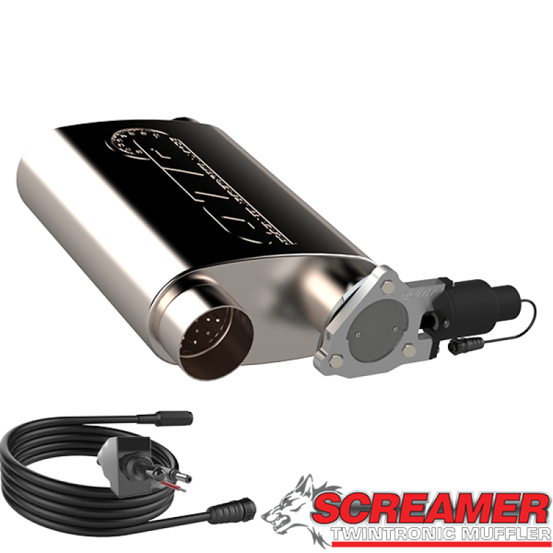 QTP 3in 13301C for Weld-On 304SS Reverse Screamer Muffler w/Bolt-On QTEC Electric Cutout