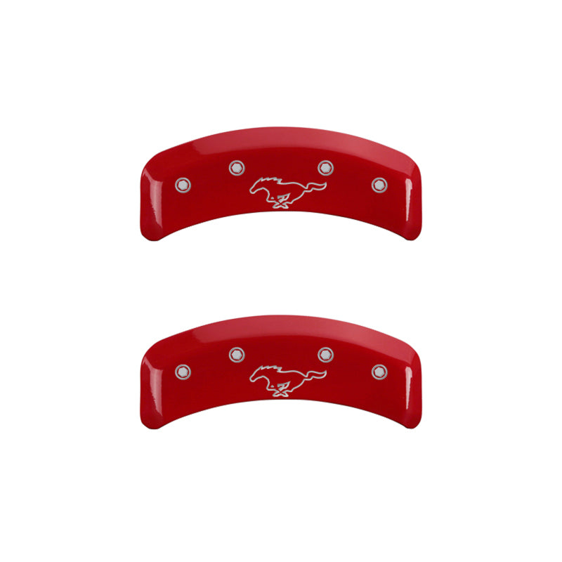 MGP 4 10095SMPYRD for Caliper Covers Engraved Front Mustang Engraved Rear Pony Red finish silver