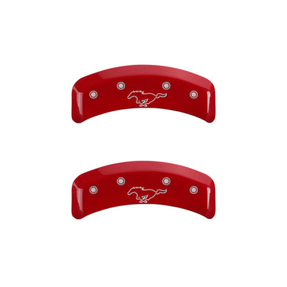 MGP 4 10095SMPYRD for Caliper Covers Engraved Front Mustang Engraved Rear Pony Red finish silver