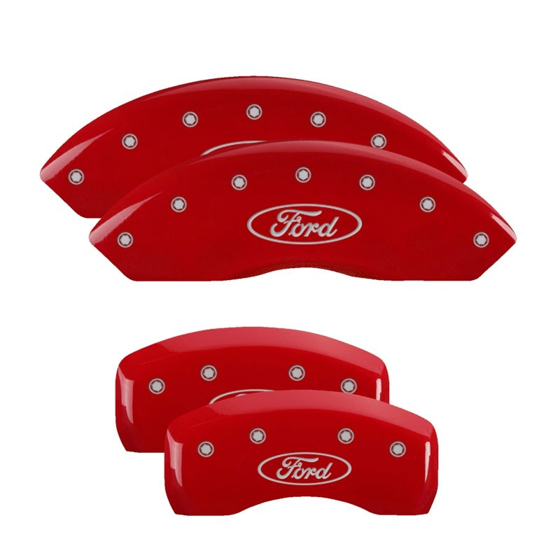 MGP 4 10220SFRDRD for Caliper Covers Engraved Front &amp; Rear Oval logo/Ford Red finish silver