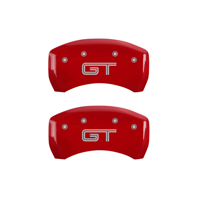 MGP 4 10197SMG2RD for Caliper Covers Engraved Front Mustang Engraved Rear S197/GT Red finish silver