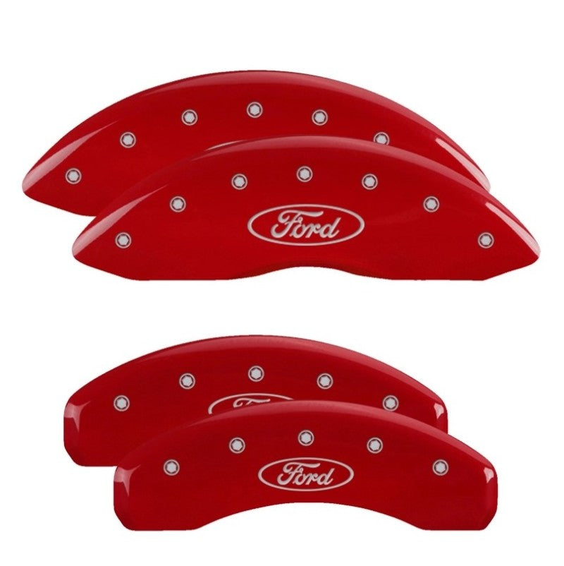 MGP 4 10256SFRDRD for Caliper Covers Engraved Front &amp; Rear Ford Oval Logo Red Finish (V6-3.0