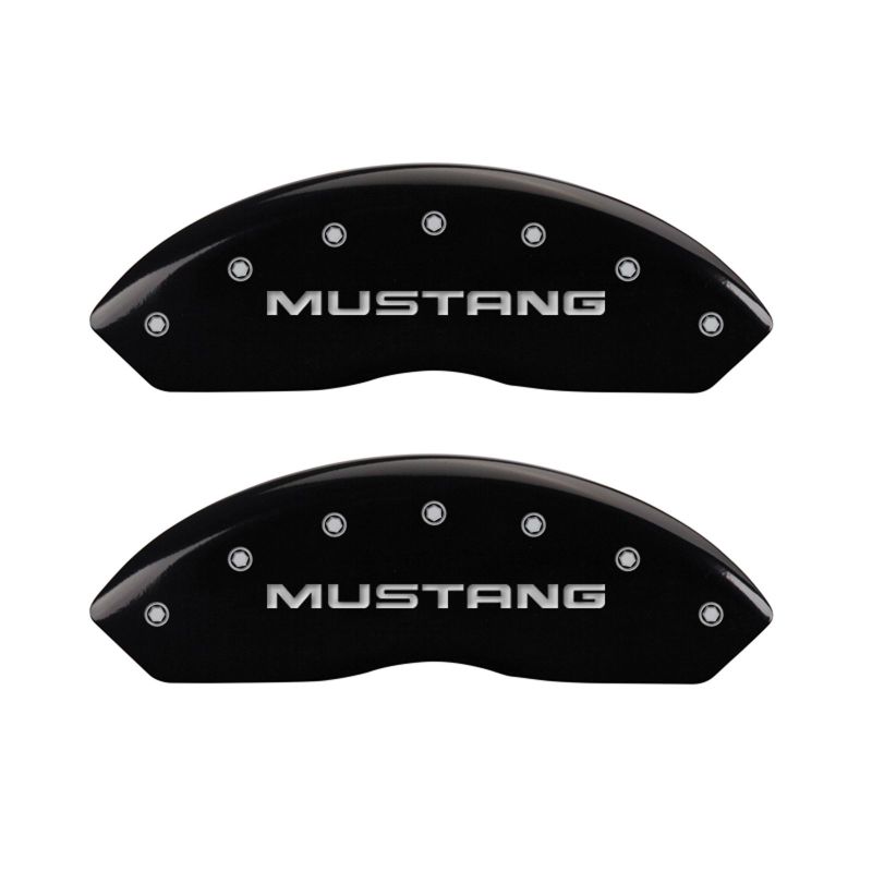 MGP 4 10095SMG1BK for Caliper Covers Engraved Front Mustang Engraved Rear SN95/GT Black finish silver