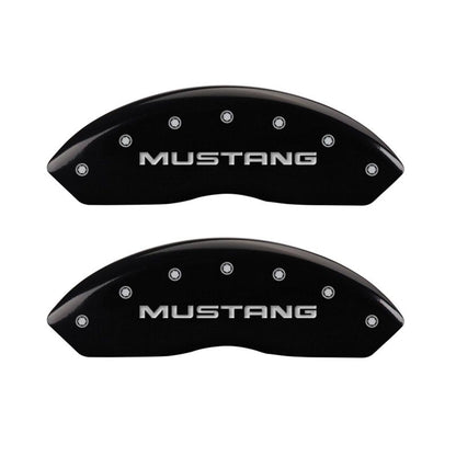 MGP 4 10095SMG1BK for Caliper Covers Engraved Front Mustang Engraved Rear SN95/GT Black finish silver