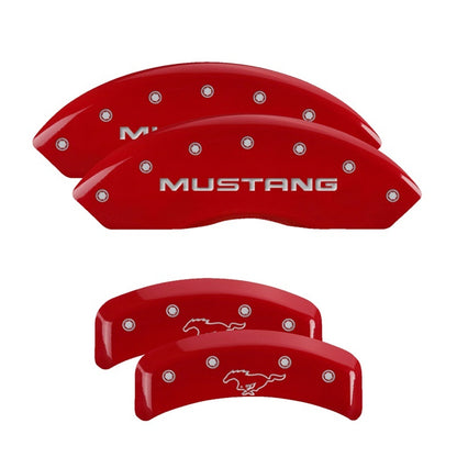 MGP 4 10095SMPYRD for Caliper Covers Engraved Front Mustang Engraved Rear Pony Red finish silver