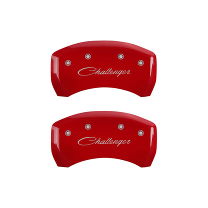 MGP 4 12181SCLSRD for Caliper Covers Engraved Front &amp; Rear Cursive/Challenger Red finish silver ch x 9H